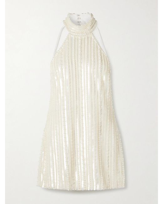 retroféte White Yaeko Embellished Crepe Halterneck Mini Dress
