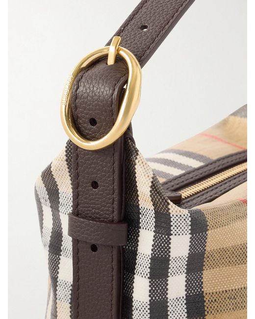 Burberry Black Leather-Trimmed Checked Coated-Canvas Top Handle Bag
