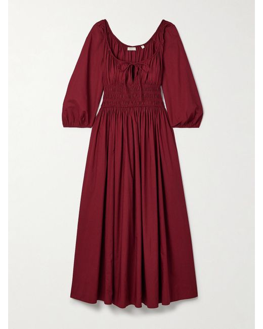 Doen Red Quintessa Midikleid Aus Biobaumwollpopeline Mit Raffungen Zum Binden