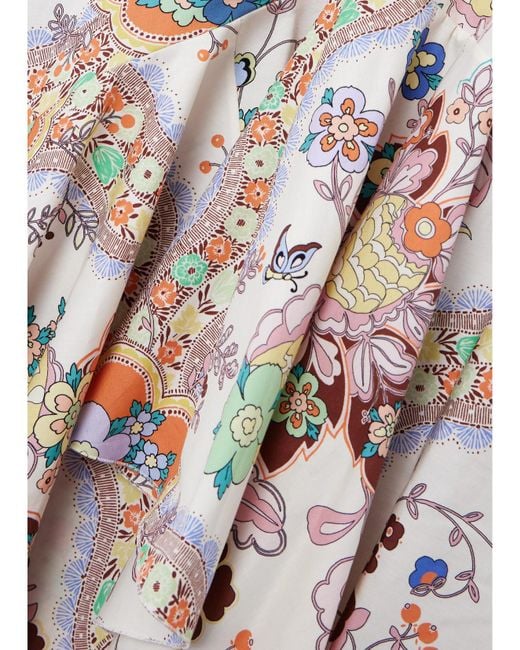 Etro White Asymmetric Floral-Print Cotton-Poplin Midi Skirt