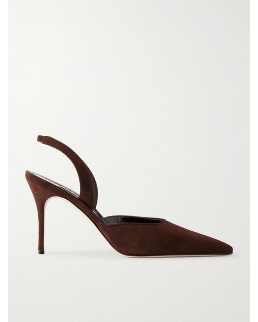 Manolo Blahnik Brown Borelapla 90 Suede Slingback Pumps