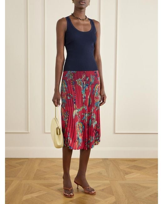 Etro Red Floral And Paisley-Print Knitted Midi Skirt