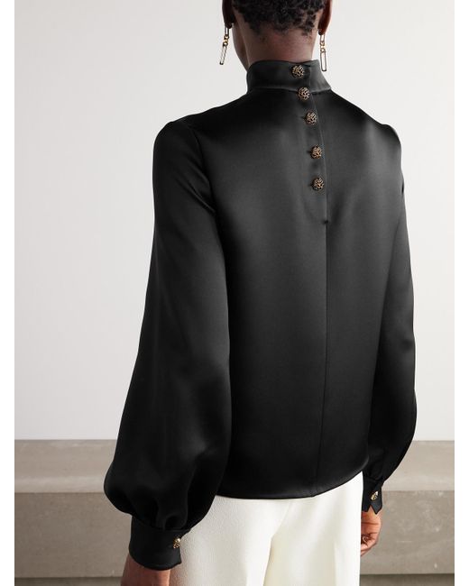 Loro Piana Black Carys Embellished Silk-Satin Blouse