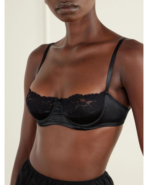 Dolce & Gabbana Black Lace-Trimmed Silk-Blend Balconette Bra