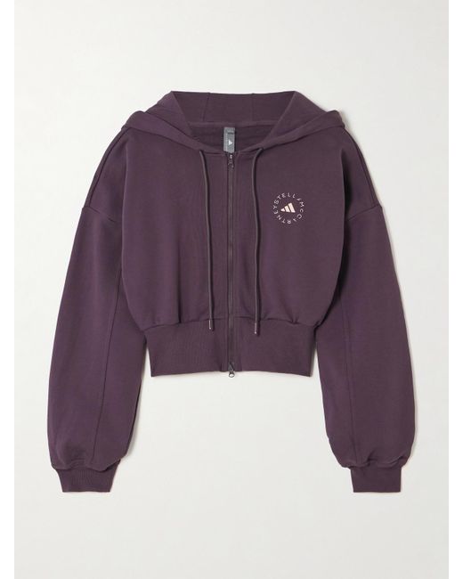 Adidas By Stella McCartney Purple Truecasuals Verkürzte Kapuzenjacke Aus Biobaumwoll-Jersey Mit Logoprint