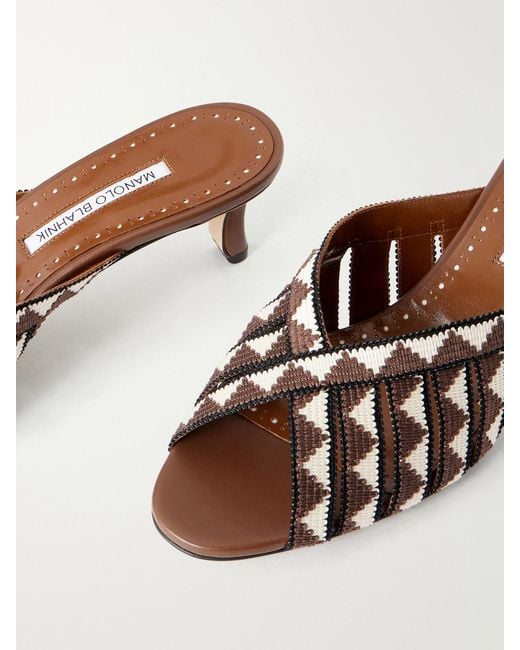 Manolo Blahnik Natural Trofesamu 50 Woven Leather Mules
