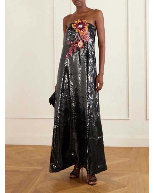 ‎Dima Ayad Blue Sequined Organza Gown