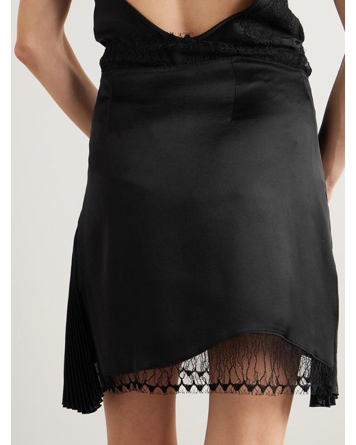 Victoria Beckham Black Pleated Lace And Chiffon-Trimmed Satin-Crepe Mini Skirt