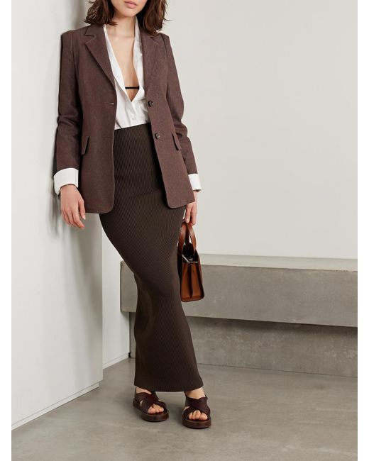 Max Mara Brown Aprile Ribbed-Knit Maxi Skirt