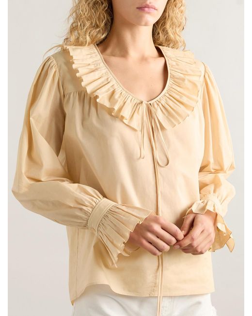 Chloé Natural Bluse Aus Baumwoll-Voile Mit Rüschen