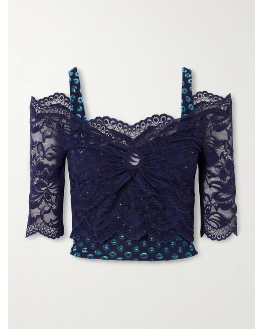 Rabanne Blue Devoré Lace Blouse