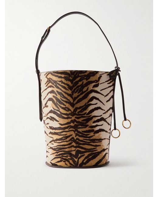 Alaïa White Hip Small Leather-Trimmed Tiger-Print Calf Hair Tote
