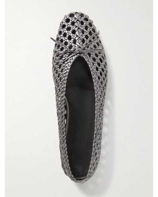 Le Monde Beryl Regency Bow-Embellished Woven Metallic Leather Ballet Flats