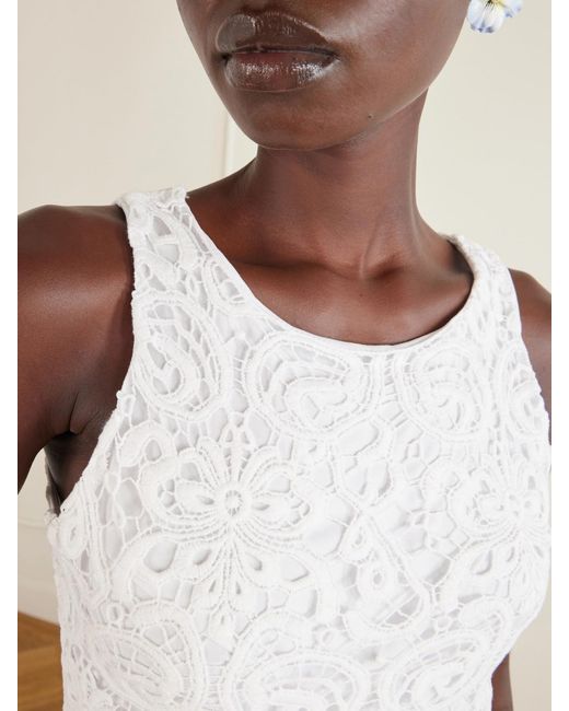Miguelina White Rosi Cropped Guipure Lace-Trimmed Cotton-Jersey Top