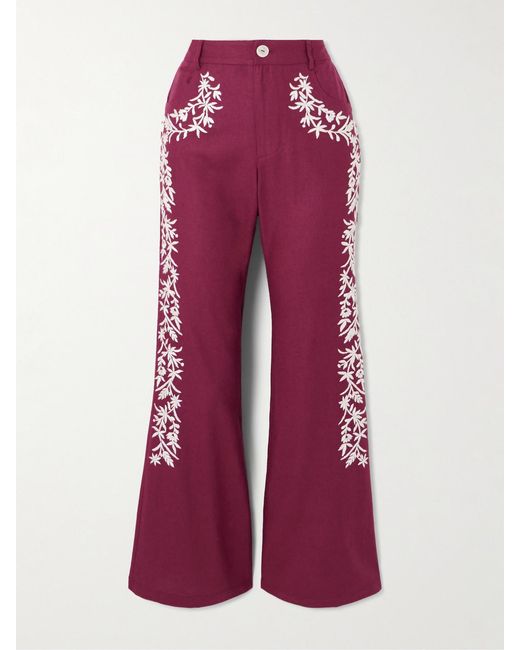 Alix Of Bohemia Bunny Canyon Embroidered Silk Flared Pants