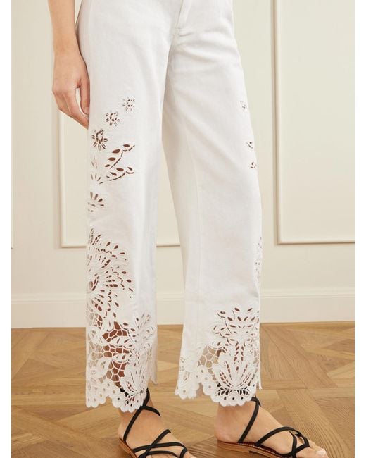 Farm Rio White Belted Embroidered Straight-Leg Jeans