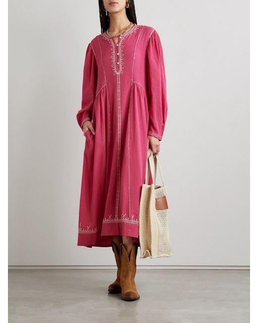 Isabel Marant Pink Pippa Oversized Embroidered Cotton Midi Dress