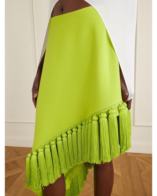 Alaïa Green Tassle Fringed Asymmetric Wool-Gabardine Midi Skirt