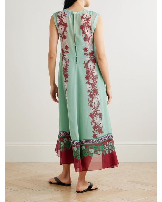 LaDoubleJ Green Maria Printed Silk Midi Dress