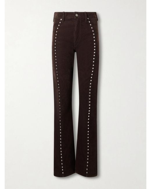 Polo Ralph Lauren Brown Studded Stretch-Cotton Corduroy Flared Pants