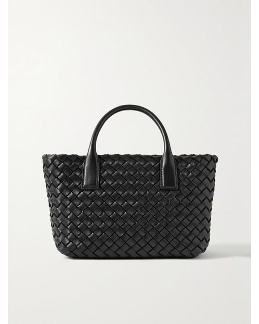 Bottega Veneta Black Cabat Mini Intrecciato Leather Tote