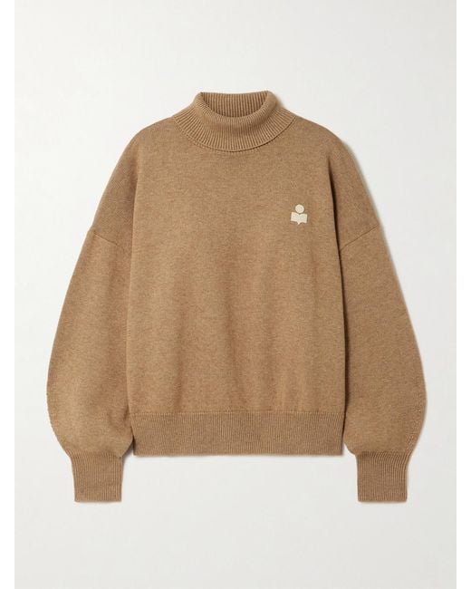 Isabel Marant Natural Nasha Embroidered Cotton And Wool-Blend Turtleneck Sweater
