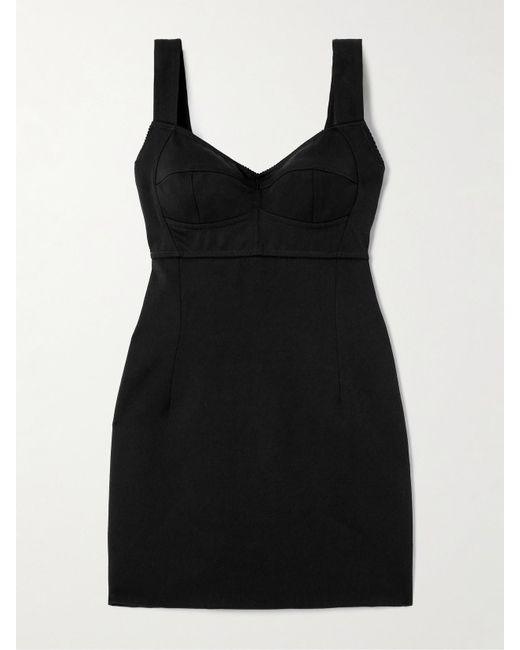 Dolce & Gabbana Black Minikleid Aus Gabardine Aus Einer Wollmischung Mit Wellenkanten