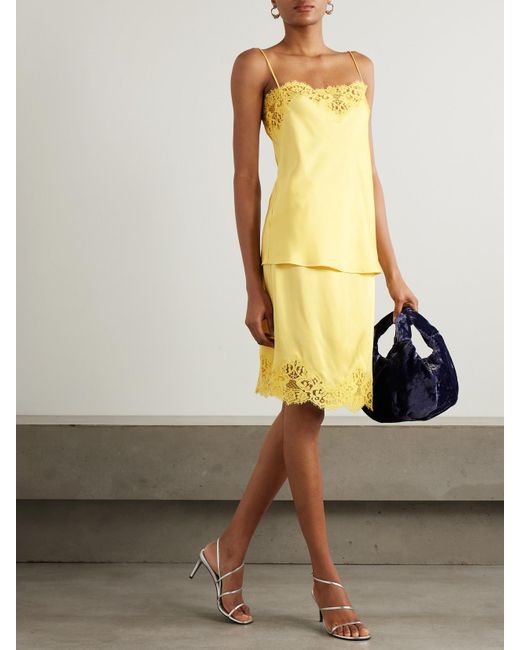 Stella McCartney Yellow Iconic Wrap-Effect Lace-Trimmed Satin Skirt