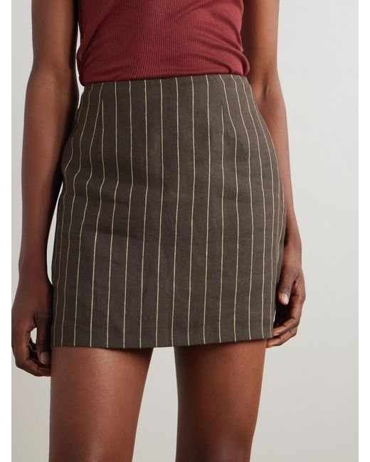 Posse Brown Alice Pinstriped Linen-Twill Mini Skirt