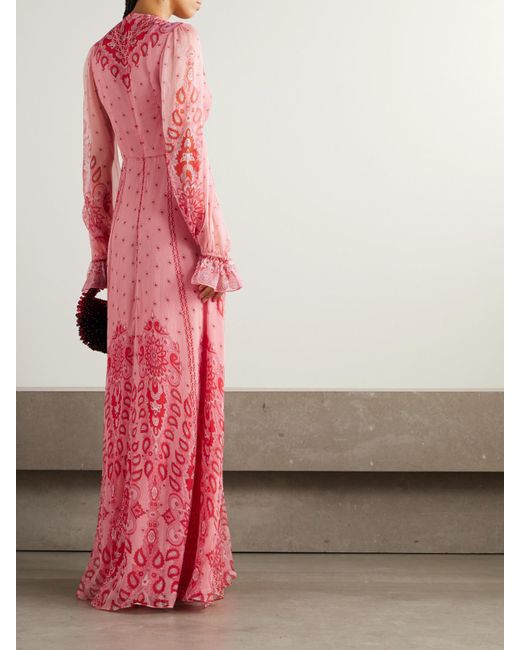 Robe Longue En Crépon De Soie À Imprimé Cachemire Etro en coloris Pink