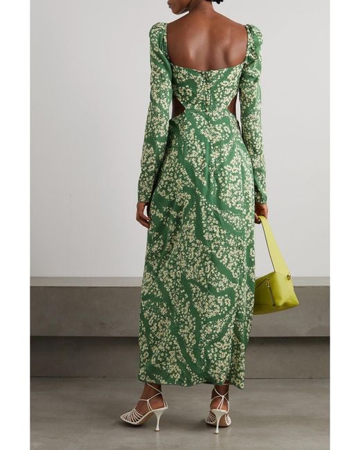 Agua Bendita Green Cuarzo Astro Esmeralda Cutout Floral-Print Twill Maxi Dress