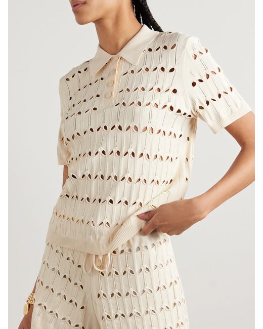 Zimmermann Natural Rhiannon Cutout Pointelle-Knit Polo Shirt