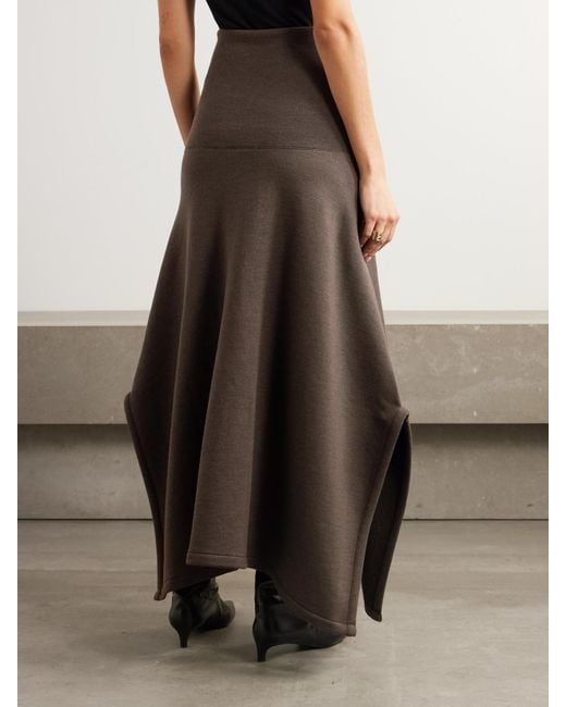 Lemaire Brown Wool And Cotton-Blend Jersey Midi Skirt