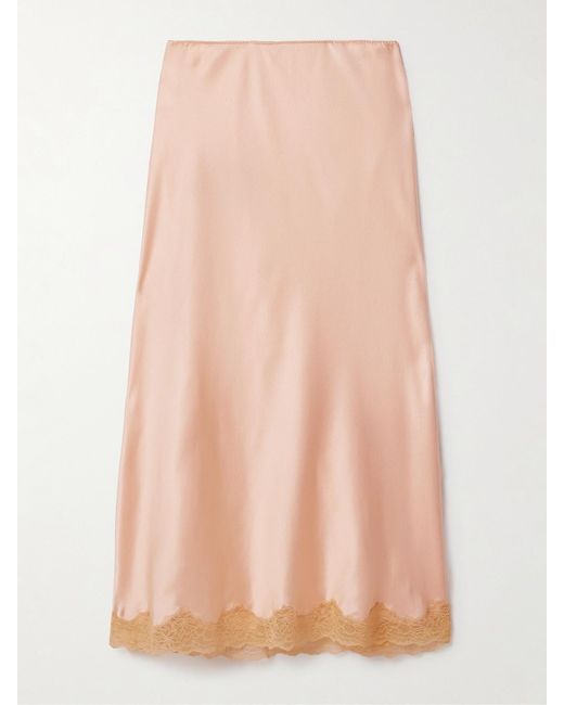 The Row Pink Irene Lace-Trimmed Silk-Charmeuse Skirt