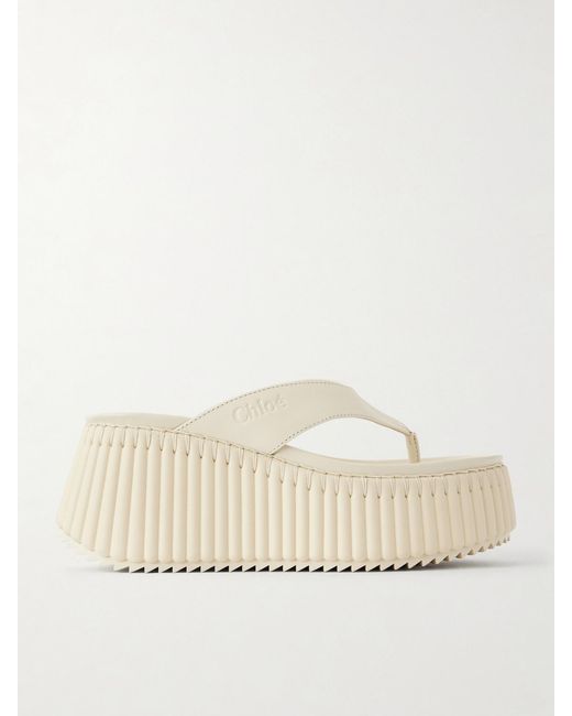 Chloé Natural Nama Leather Platform Flip Flops