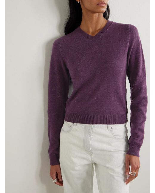 Calvin Klein Purple Celia Cropped Linen, Cashmere And Cotton-Blend Sweater