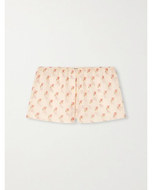 Khaite Natural Tilly Floral-Print Silk-Chiffon Shorts