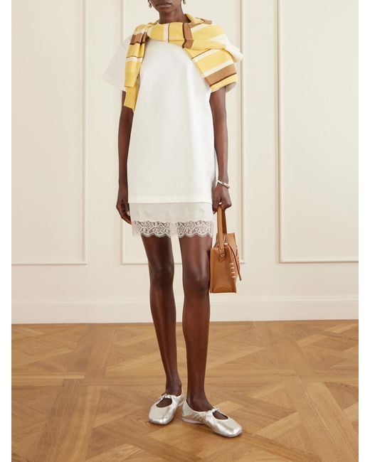 Staud White Grier Silk And Lace-Trimmed Cotton-Jersey Mini Dress