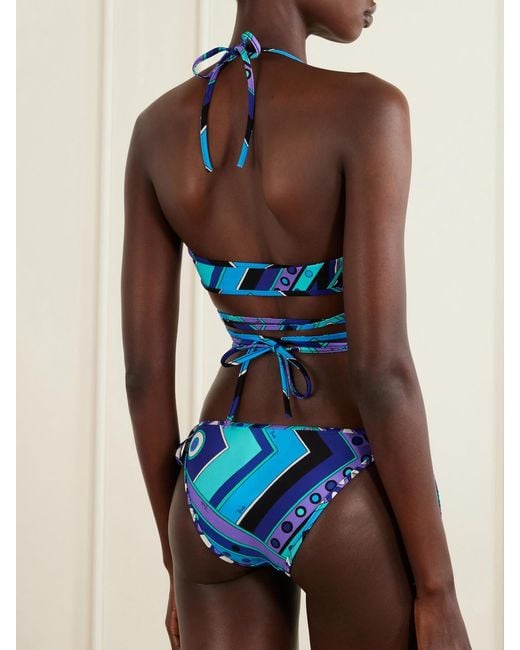 Emilio Pucci Blue Printed Triangle Bikini Top