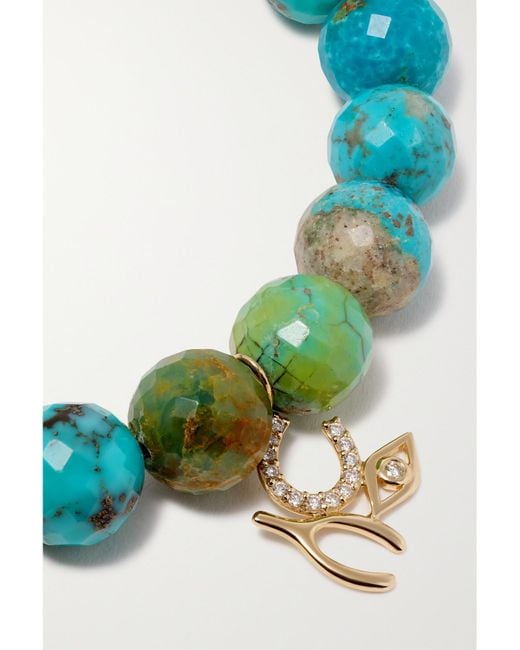 Sydney Evan Green Large Luck And Protection 14-karat Gold, Turquoise And Diamond Bracelet