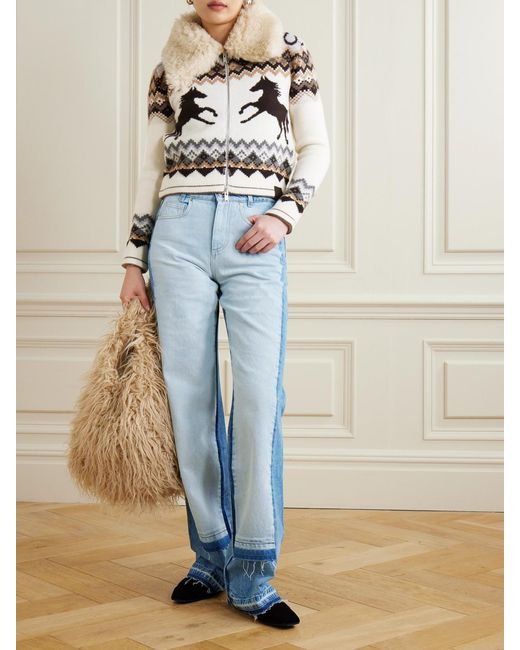 Stella McCartney Blue Paneled Distressed Mid-Rise Wide-Leg Jeans