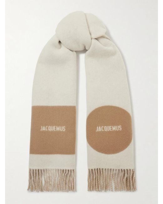 Jacquemus Natural Fringed Wool-Jacquard Scarf