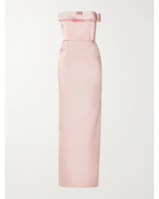 The New Arrivals Ilkyaz Ozel Pink Sisu Bow-Embellished Satin Gown