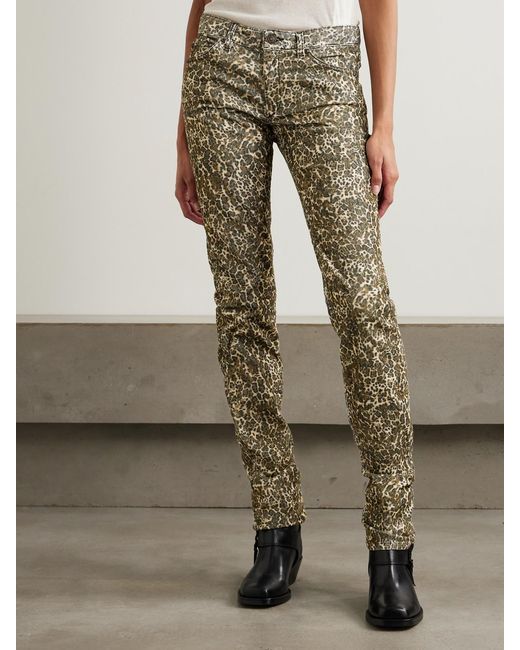 Isabel Marant Natural Ferni Leopard-Print Cotton-Blend Corduroy Slim-Leg Pants