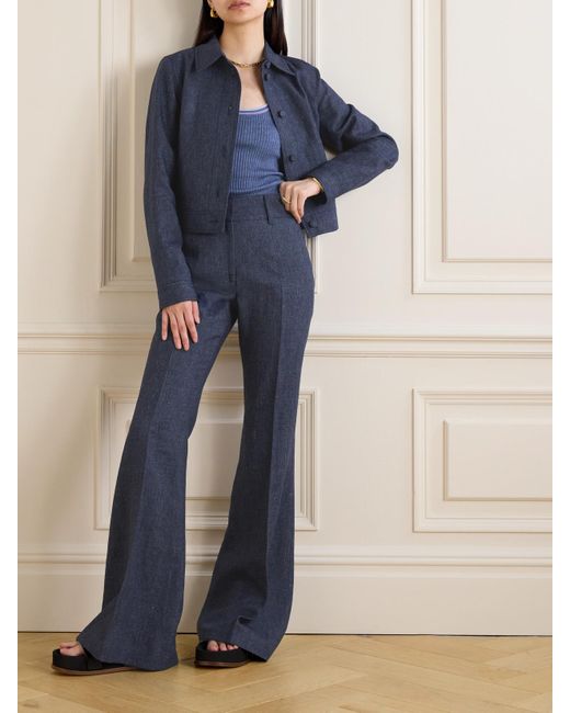 Gabriela Hearst Blue Rhein Pleated Linen, Wool, Silk And Cashmere-Blend Flared Pants