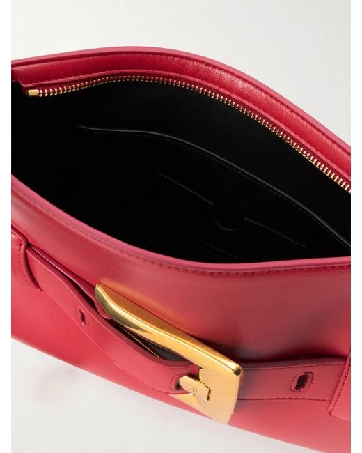 Balmain Red Anthem Buckled Leather Clutch