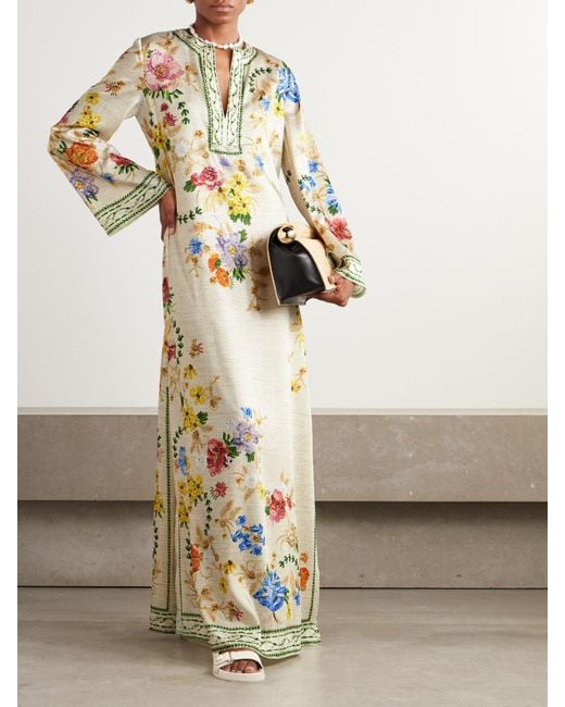 Mary Katrantzou Metallic Collins Floral-Print Twill Kaftan
