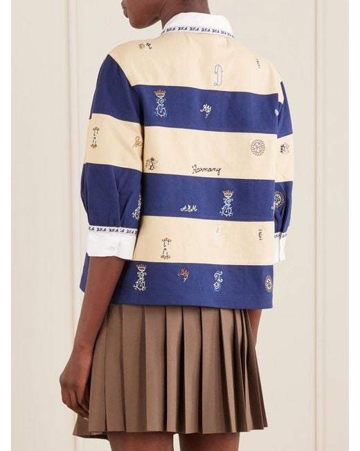 Sea Blue Juliet Embroidered Striped Cotton-Jersey T-Shirt