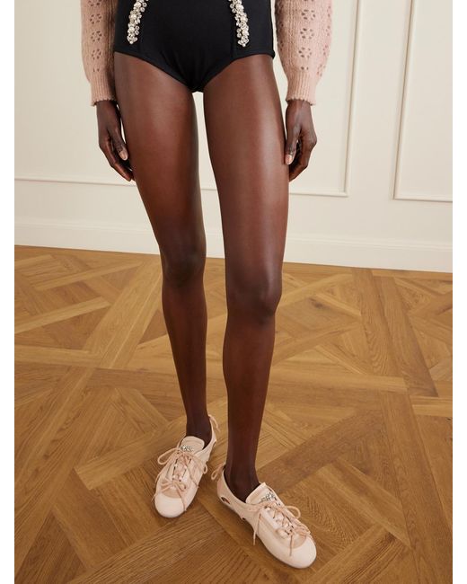 Simone Rocha Natural Ballerina Cutout Suede-Trimmed Satin Sneakers