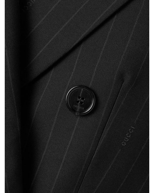 Gucci Black Double-Breasted Pinstriped Wool-Twill Blazer